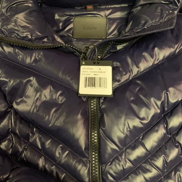 NWT $1195 RUDSAK duck down Quilted shell hooded jacket /belted coat Women Navy - Picture 9 of 11